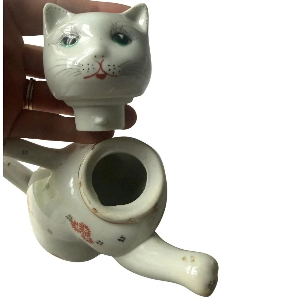 Vintage‎ 1970s Porcelain Cat Teapot Figural Made in China Cottagecore Cat Lover